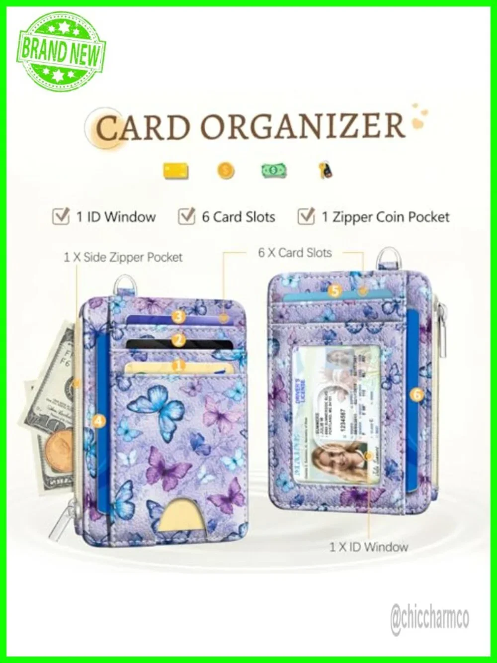 Slim RFID Blocking Card Holder with Zipper Coin Pocket and ID Window